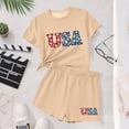 thumbnail image 4 of ATOGUTA Girl 2 Piece Outfit Set Kids 4th of July Short Sleeve T-Shirts Elastic Waist Shorts Casual Summer Clothing Sets Size 3T-15, Beige, 4 of 6