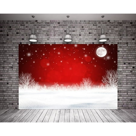 Image of GreenDecor 7X5ft Red Christmas Glitter Photography Background Birght Moon Snow Photo Backdrop for Christmas Party Child Backdrop