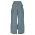 thumbnail image 3 of Kvture Pants for Women Solid Color Casual Loose Fit Straight Elastic Waist Cross Hems Wide Leg Long Trousers Blue XXL, 3 of 6