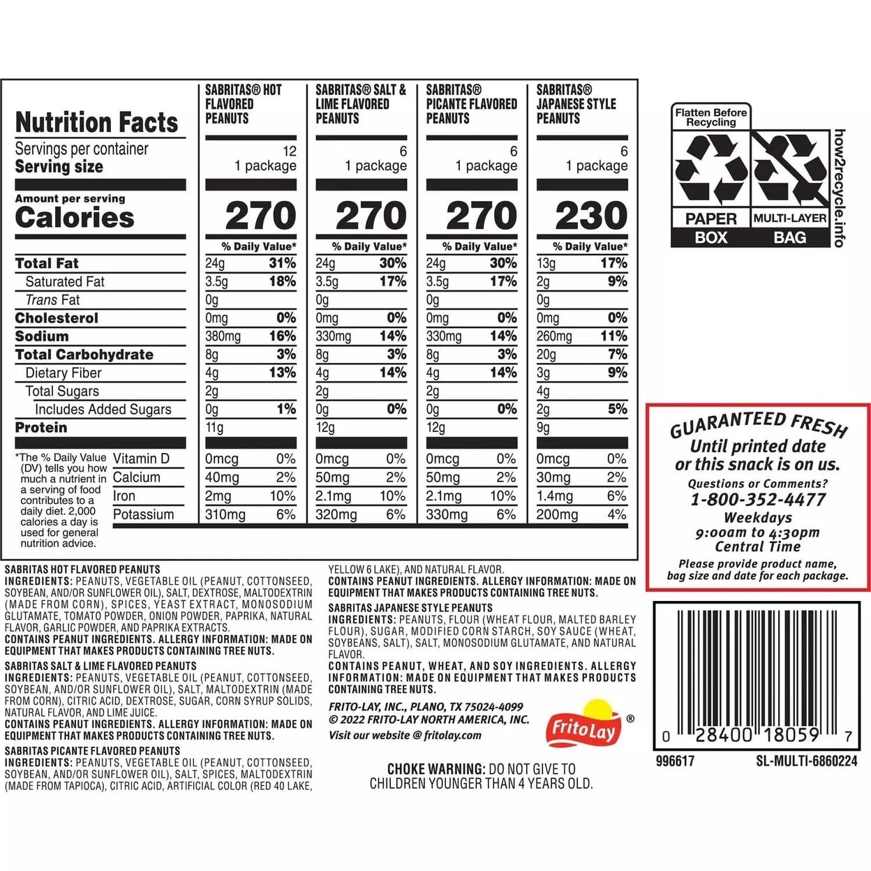 Frito Lay Sabritas Cacahuates Peanuts Mix - 30/1.625oz