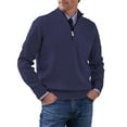 thumbnail image 2 of ASDFVBKG Quarter Zip Sweaters for Men Long Sleeve Collared Lightweight Knitted Pullover Casual Mens Oversized Fashion Cozy Fall Winter Solid Top Sweaters Dark Blue L, 2 of 4