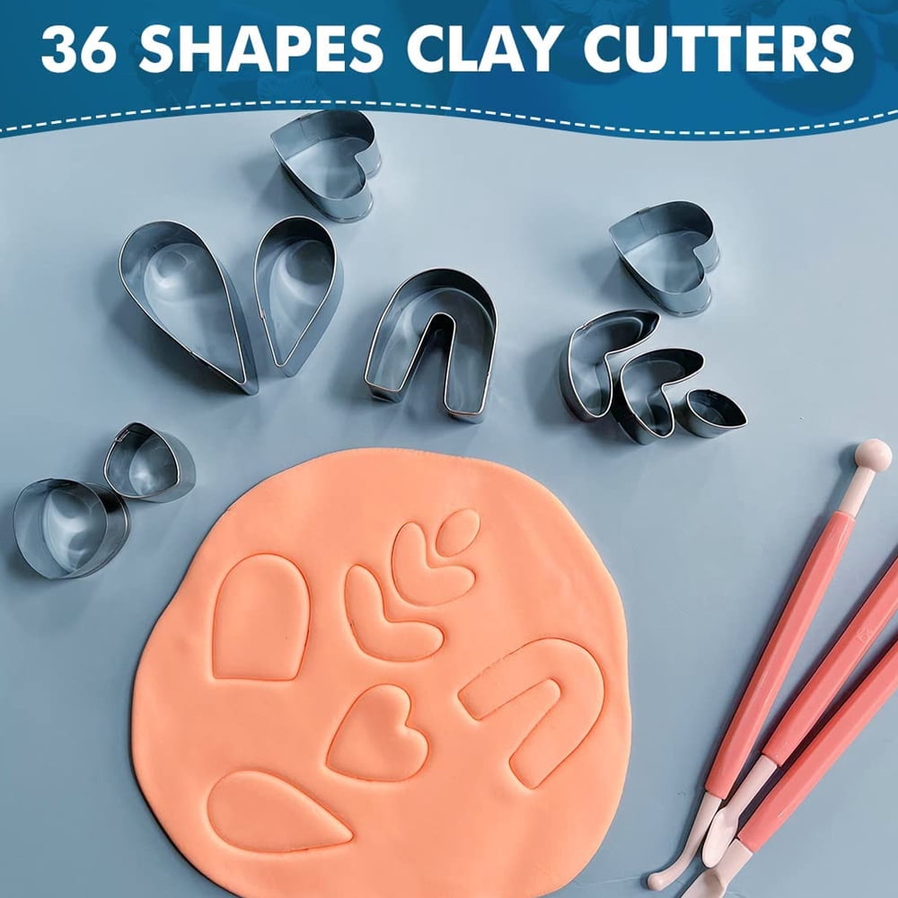 126 Pcs Polymer Clay Cutters Set, 36 Shapes Stainless Steel Clay Earring Cutters with 40 Circle Shape Cutters and 50 Earrings Accessories, Polymer Clay Cutters for Earrings Making