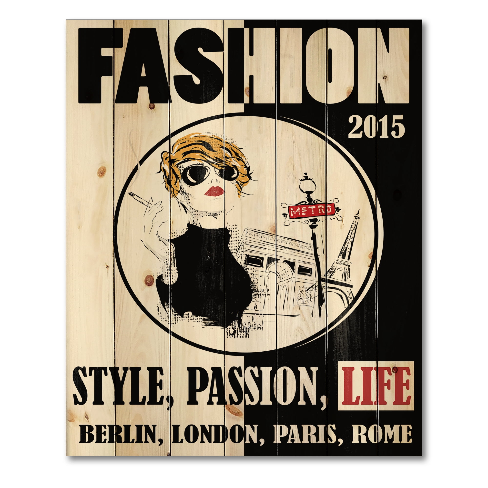 Designart 'Style Passion Life Fashion Woman I' Vintage Print on Natural Pine Wood