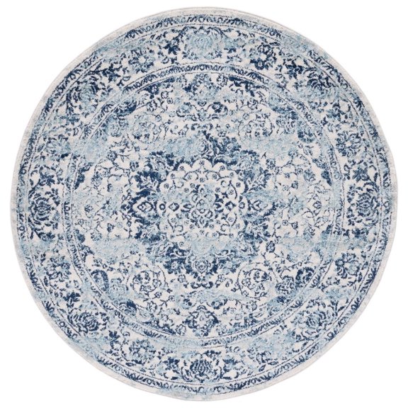 SAFAVIEH Tulum Braganza Traditional Area Rug, 6'7" x 6'7" Round, Ivory/Blue