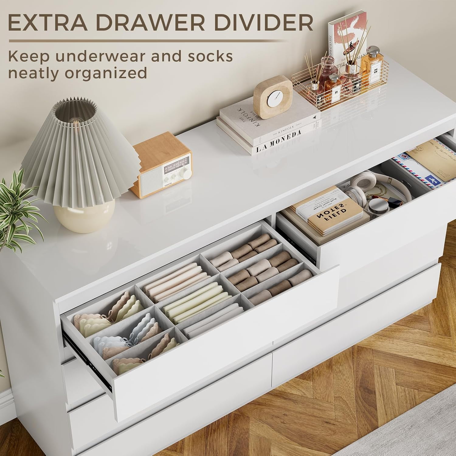 Selooye 8-Drawer Modern Wood Dresser, Wide Chest Drawers