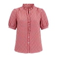 thumbnail image 4 of StSilkitty Womens Plaid Shirts Short Sleeve V Neck Pleated Blouses Summer Lightweight Soft Dressy Casual Tops, 4 of 7