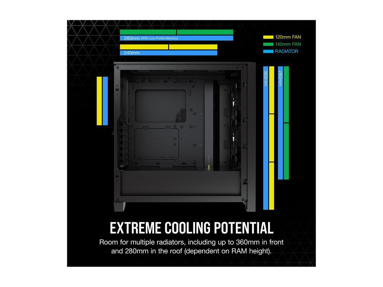 Corsair iCUE 4000X Computer Case - Midi Tower - Black - Tempered Glass, Steel, Plastic - 4 x Bay - 0 - ATX Motherboard Supported - 6 x Fan(s) Supported - 2 x Internal 3.5" Bay - 2 x Internal 2.5 - image 4 of 8