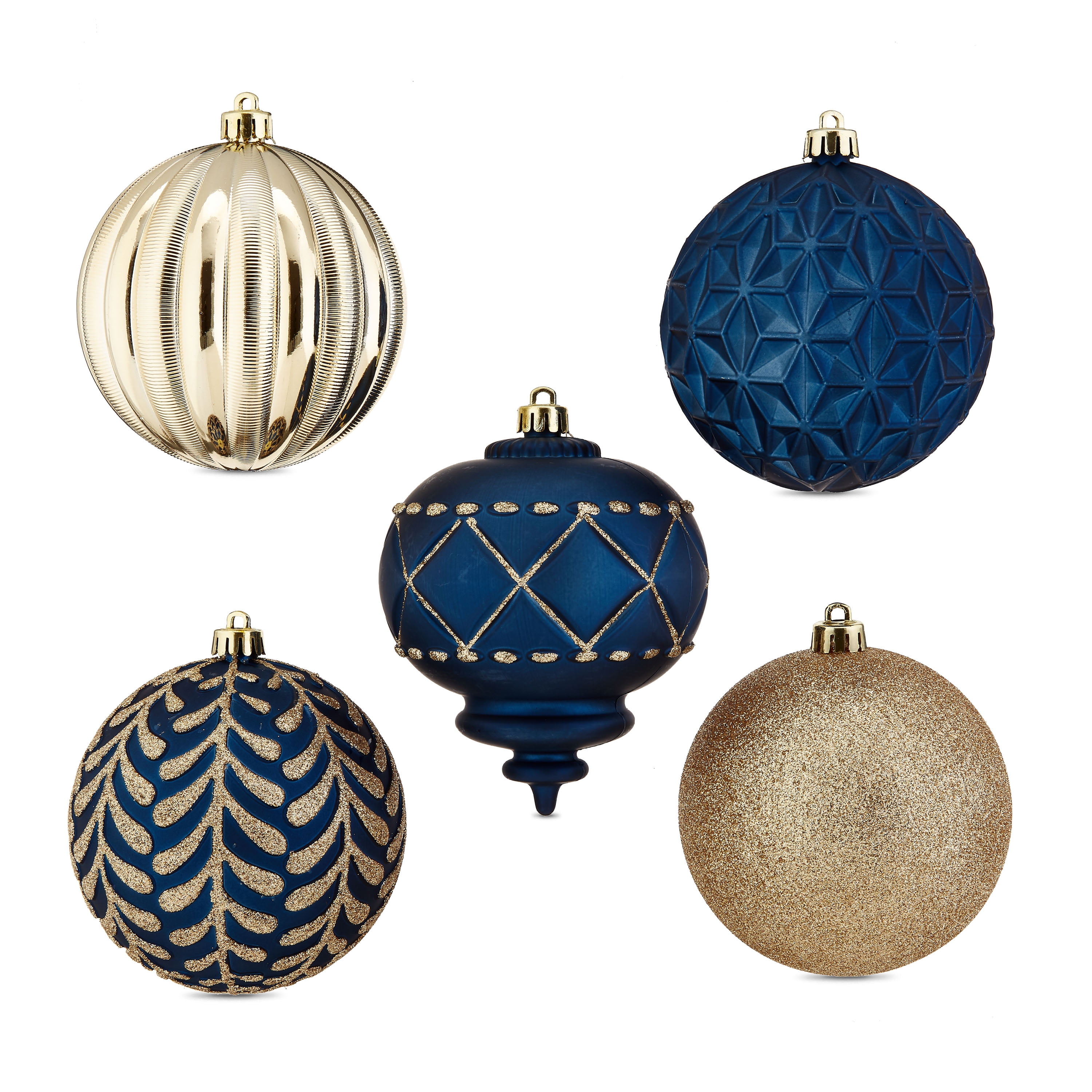 Holiday Time 100 mm Shatterproof Christmas Ornaments, Navy & Metallic Gold, 9 Count
