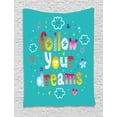 thumbnail image 1 of Dream Tapestry, Motivational Slogan with Childish Colorful Typography and Funny Cloud Characters, Wall Hanging for Bedroom Living Room Dorm Decor, 40"W X 60"L, Multicolor, by Ambesonne, 1 of 2