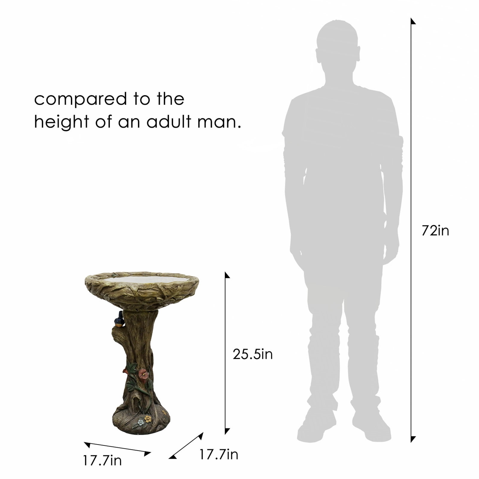 Hamiedun 25.5” H Concrete Birdbaths for Outdoors -Large Woodland Tree Trunk Yard Statue Decoration，Vintage Birdbath with Bird Figurines Yard Statue for Garden, Patio, Lawn, Backyard