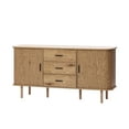 thumbnail image 6 of LuxenHome Oak Finish MDF Wood 3-Drawer Sideboard Cabinet with Sliding Doors & Rounded Corners, 6 of 12