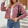 thumbnail image 2 of Arlun Womens Fashion Cropped Corduroy Shackets Button down Lapel Long Sleeve Jackets Tops Fall Trendy Loose Fit Comfortable Solid Color Outwear with Pockets Pink XL, 2 of 7