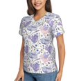 thumbnail image 2 of Xecao Lavender Flowers for Women's V-Neck T-Shirts-Elegant Half-Sleeve Tops Perfect for Summer-Small, 2 of 5