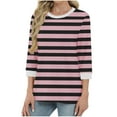 thumbnail image 2 of Taqqpue Women Long Sleeve Shirts Casual Striped Printed Crew Neck Tees Pullover Fall Plus Size Blouse Tops for Women, 2 of 5