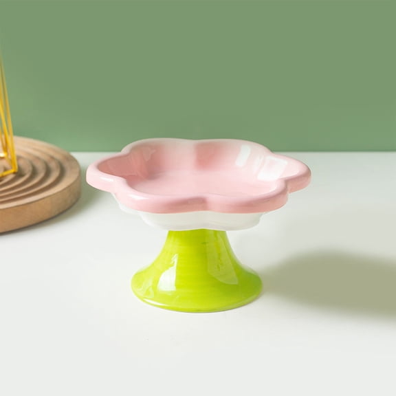 JUSEO Flower Cat Bowl, Ceramic High-Foot Pet Bowl, Neck Protection, Pink Kitchen & Dining