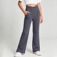 thumbnail image 2 of UAYOTSE Girls Cross Waist Flare Pants V Front High Rise Side Pockets Kids Back to School Stretch Trousers Fall,Sizes 7-8 Years, 2 of 9
