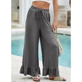 thumbnail image 6 of Eytino Womens Trousers Casual Drawstring Elastic Waist Wide Leg Ruffle Hem Palazzo Pants with Pockets, 6 of 8