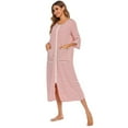 thumbnail image 4 of Women's Zip Up Ankle Length Robes Half Sleeve Zipper Bathrobe Cotton House Coat with Pockets,Plus Size Striped O-neck House Coat Loungewear Long Nightgown Housedress,S-XXL Pink, 4 of 7