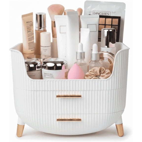 Makeup Organizer with Drawers & Handle, Large Skincare Organizers Box, for Vanity, Dresser & Bathroom Countertop