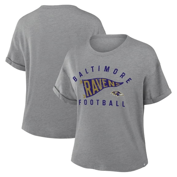 Women's Fanatics Heather Gray Baltimore Ravens Pennant Wave Tribute Tri-Blend Boxy T-Shirt