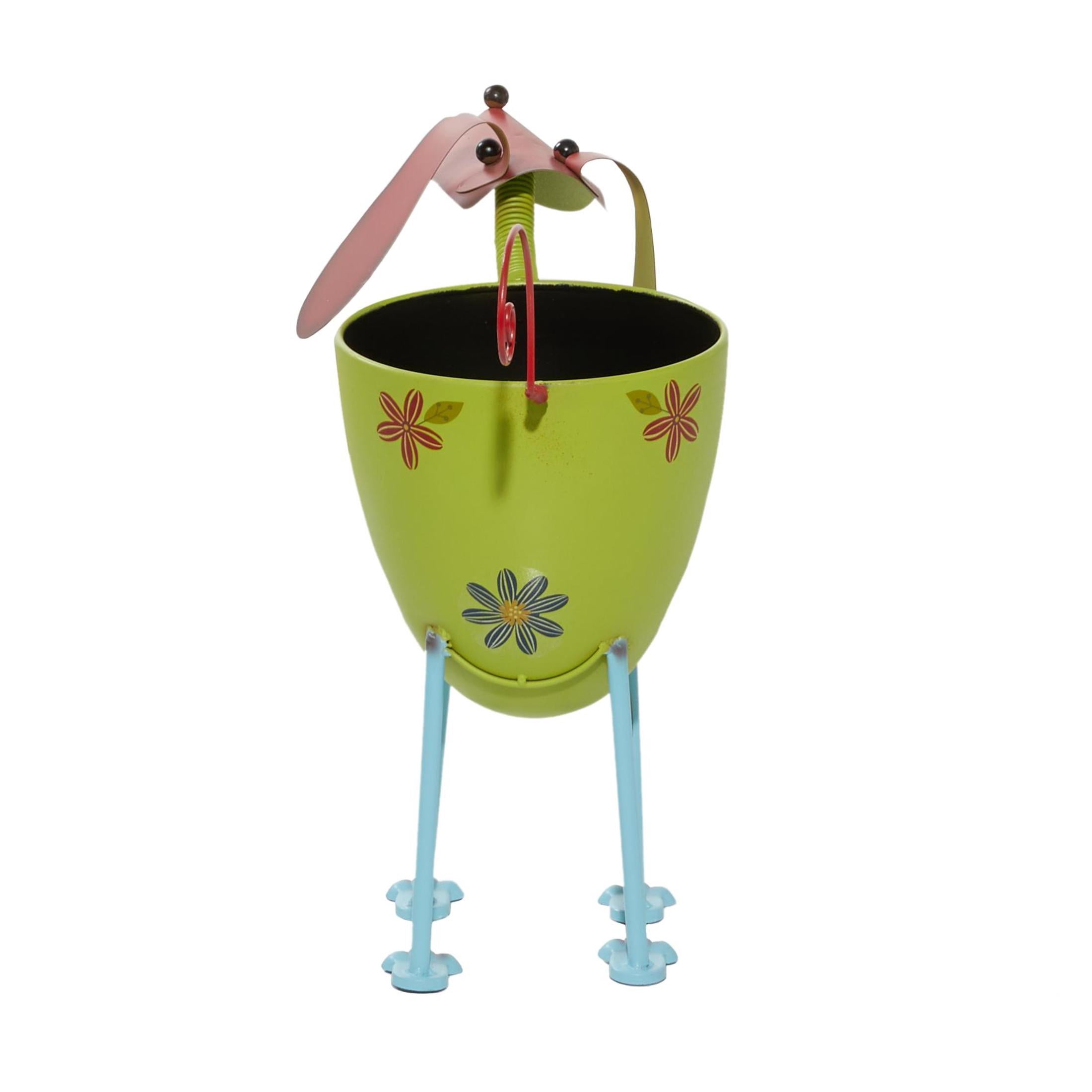 DecMode Green Farmhouse Metal Indoor/Outdoor Dog Shape Planter with Floral Design, 19"W x 18"H