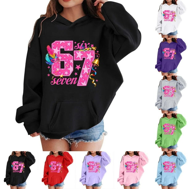 67 Niños con capucha Niñas 6 7 Meme Sudadera cómoda manga larga Suéteres divertidos 6 7 Número impreso Novedad manga larga con capucha Suéter de moda cómodo once once hoodie (verde,4-5 años)