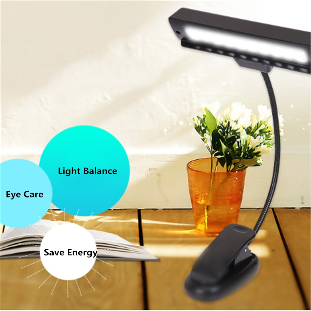 10 LED Flexible Reading Light Clipon Clamp Bed Table Desk Lamp Touch