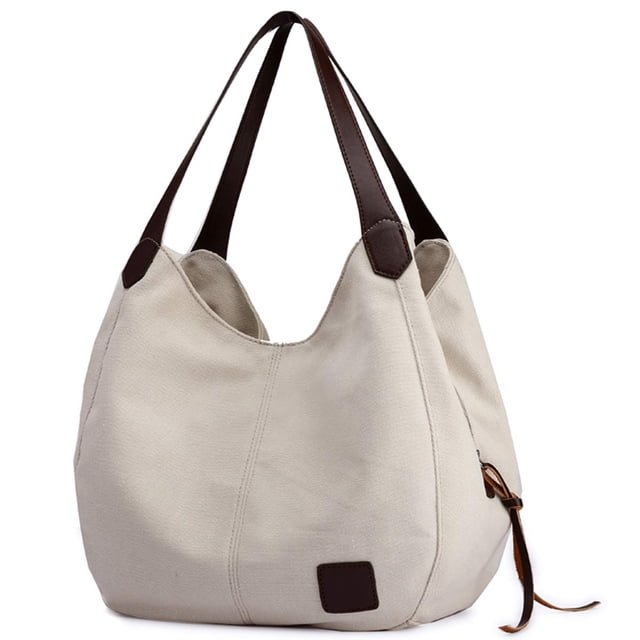 DOURR Bolso de hombro con múltiples bolsillos para mujer, bolso de mano de lona de algodón a la moda