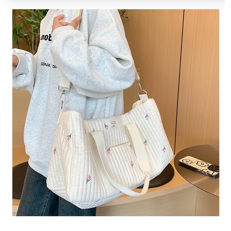 Quilted Duffle Bag For Women Cute Weekender Bag Floral Travel Bag Cotton Diaper Tote Bag