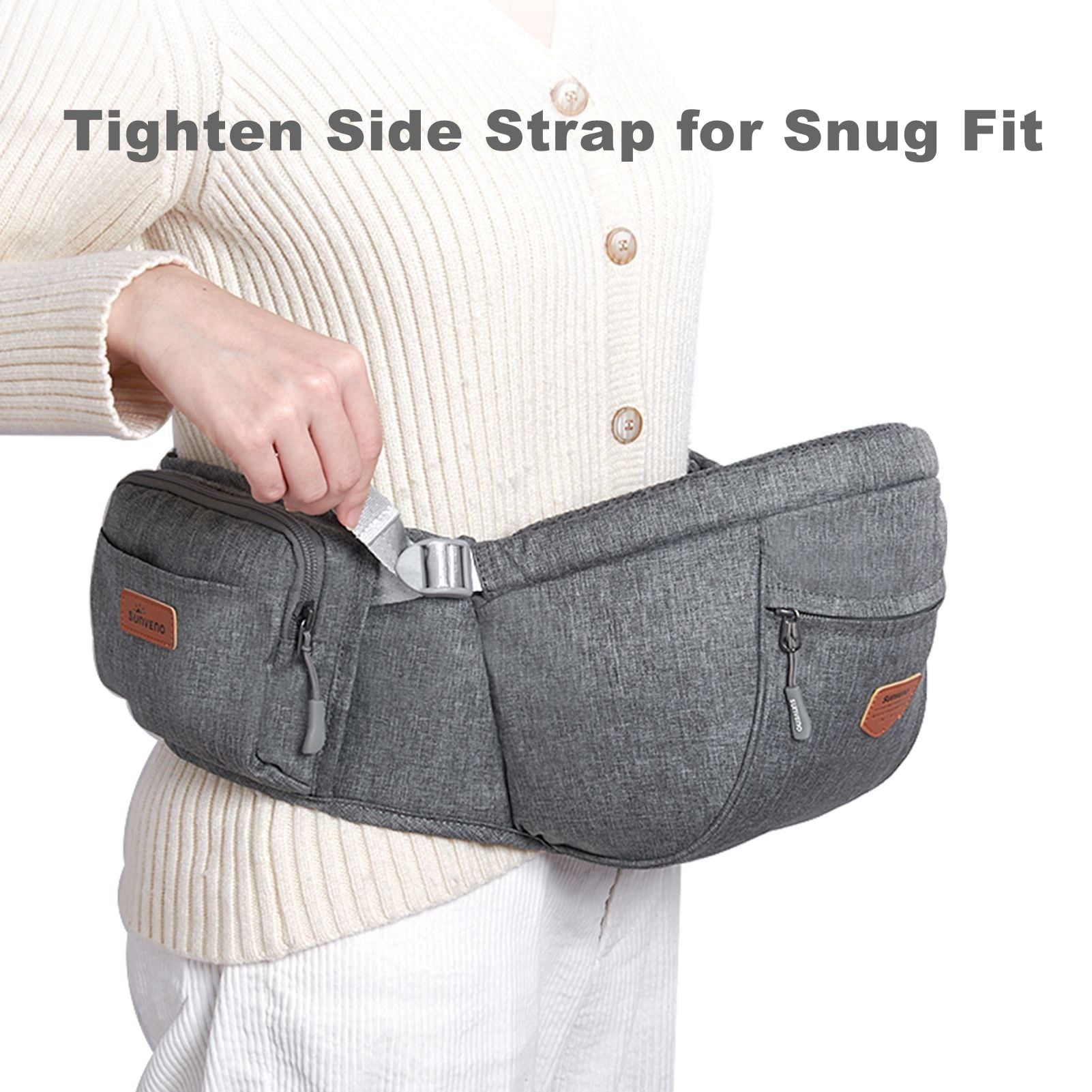 Sunveno Ergonomic Hip Baby Carrier with Seat, Adjustable Waistband & Storage Pockets, Newborn to Toddler up to 45 lbs