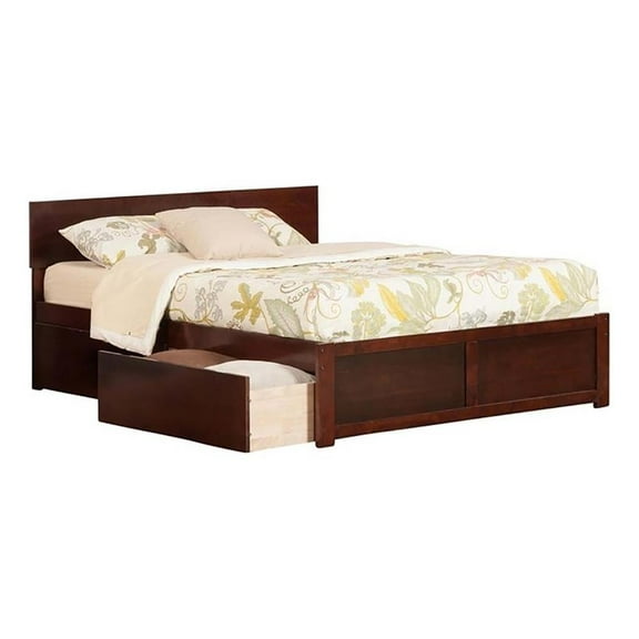 Leo & Lacey Transitional Solid Wood Urban King Storage Platform Bed in Walnut