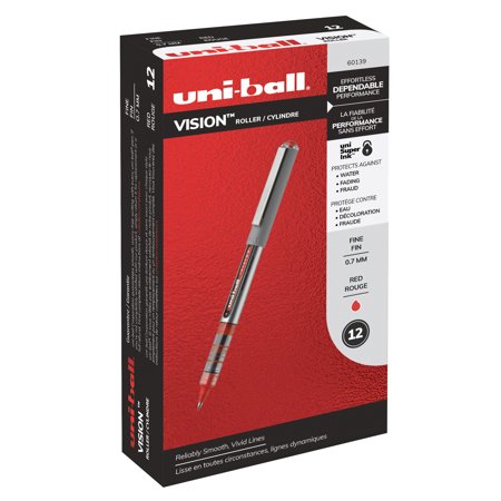Uni-ball Vision Rollerball Pens, Fine Point (0.7 mm), Red, 12 Count