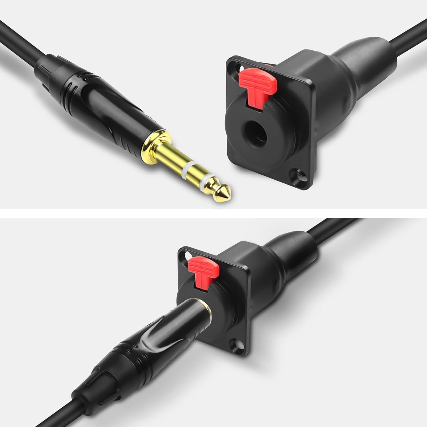 JJEAN-D-Type 6.35mm 1/4"" Female Panel Mount to 6.35mm Male Stereo Connector Cable 6.35mm TRS Female Socket to 6.35mm TRS Male Adapter Cord Speaker Headphone Extension Cable-0.5M/1.6FT, Red