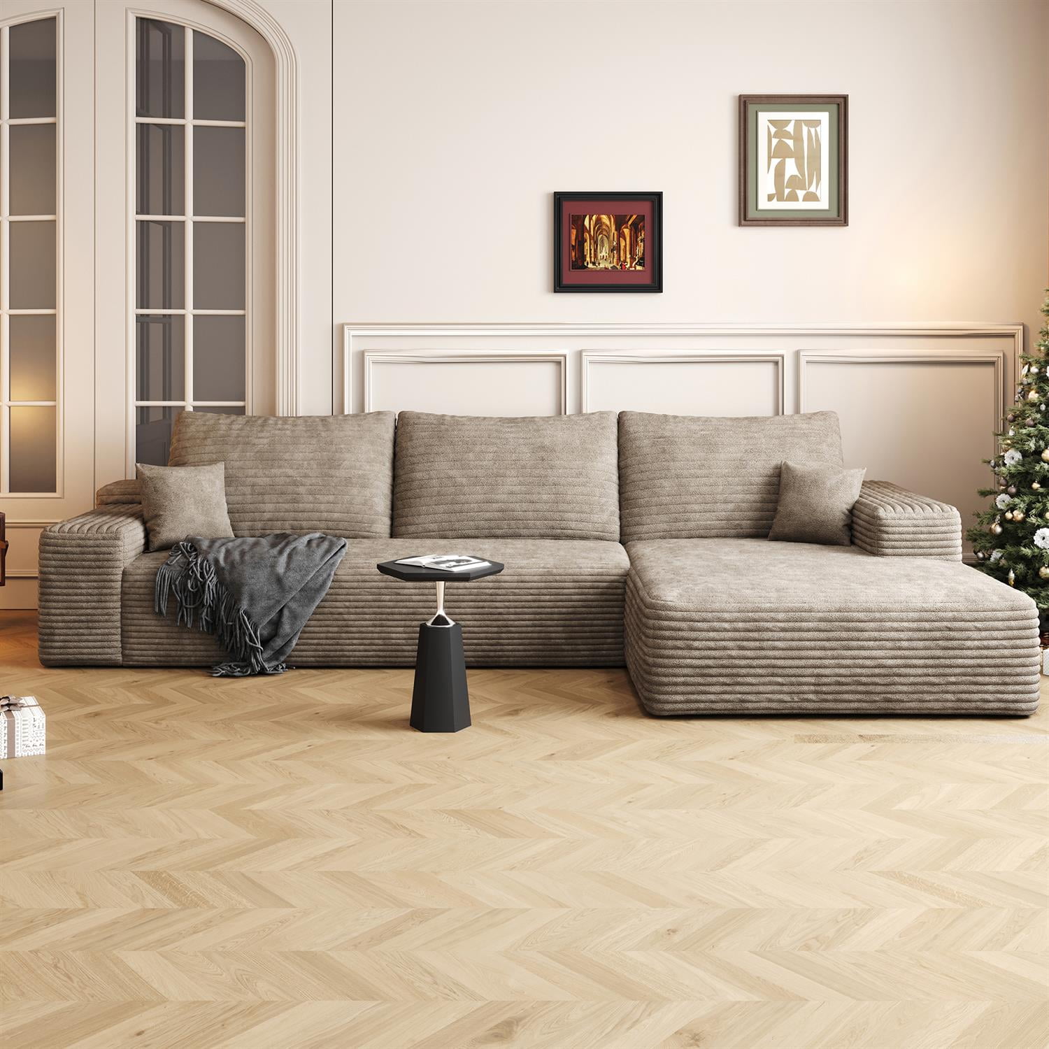 Demi Bonn Modern 107" Cloud Sectional Sofa, L-Shape Chaise, Deep Seat Modular Couch for Living Room & Bedroom, No Assembly Needed, Beige