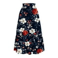 thumbnail image 3 of bbyeadc Maxi Skirts for Women Tiered Elastic High Waisted Long Skirt Comfy Drawstring Spring Vacation Skirt Casual Pleated Floral Skirts Women Midi Length, Dark Blue M, 3 of 7