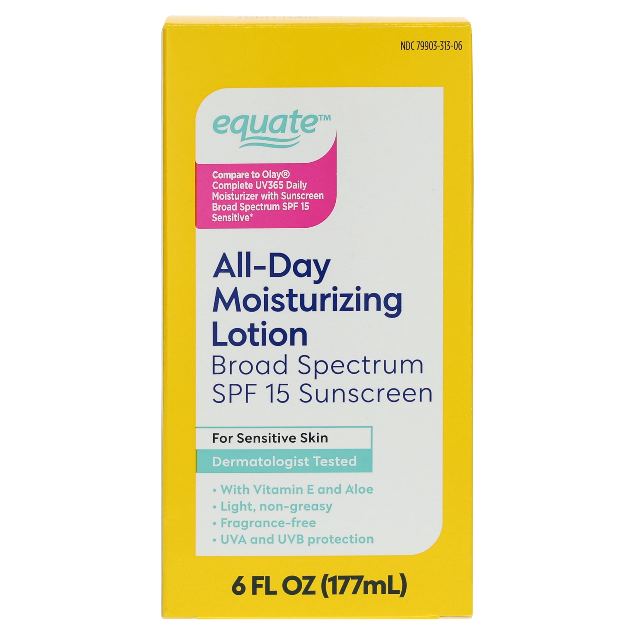 Equate All-Day Moisturizing Lotion for Sensitive Skin with Broad Spectrum SPF 15 Sunscreen, 6 fl oz