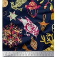 thumbnail image 1 of Soimoi Blue Heavy Satin Fabric Reindeer,Oranaments & Tree Christmas Print Fabric by Yard 54 Inch Wide, 1 of 3