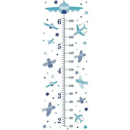 PVC Height Growth Chart Wall Sticker Aircraft with 50 to 180 cm Measurement for Kid Room Bedroom Wallpaper Decoration Sky Blue 980x390mm 3pcs/set