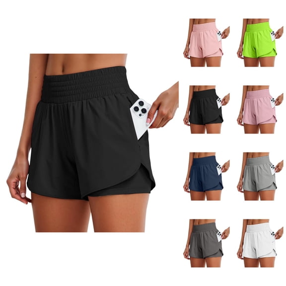 Athletic Running Shorts for Women Summer Casual Elastic High Waist Slim Fit Lightweight Workout Gym Shorts with Pockets