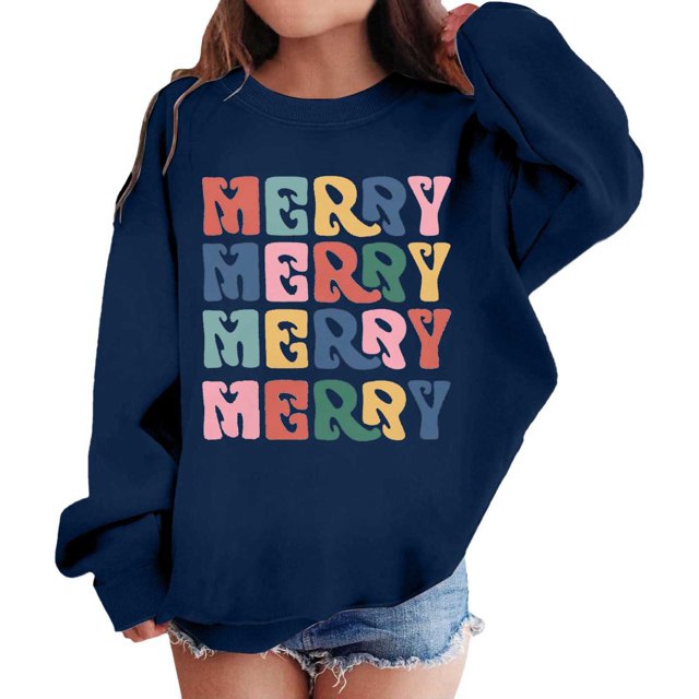 FAOWME Sweat à Capuche Imprimé Lettres Mode pour Filles Décontracté Ample Bleu Foncé 4-5 Ans