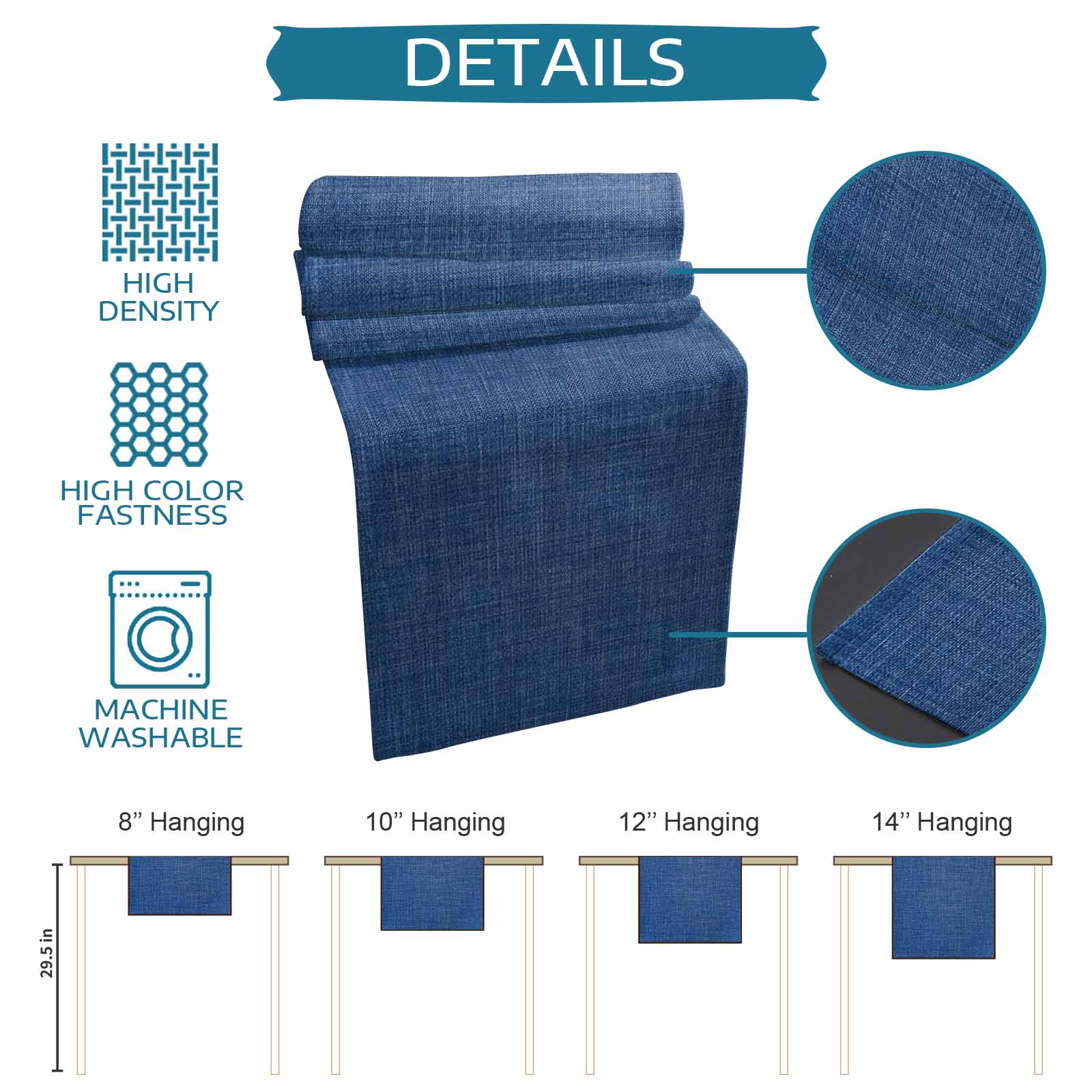 Table Runner 120 Inches Long for Kitchen Dining, Dark Blue Dresser Scarf Farmhouse, Dining Table Decorations for Wedding/Parties, Farmhouse Burlap Solid Color Blue Modern Linen Texture 13 x 120 In