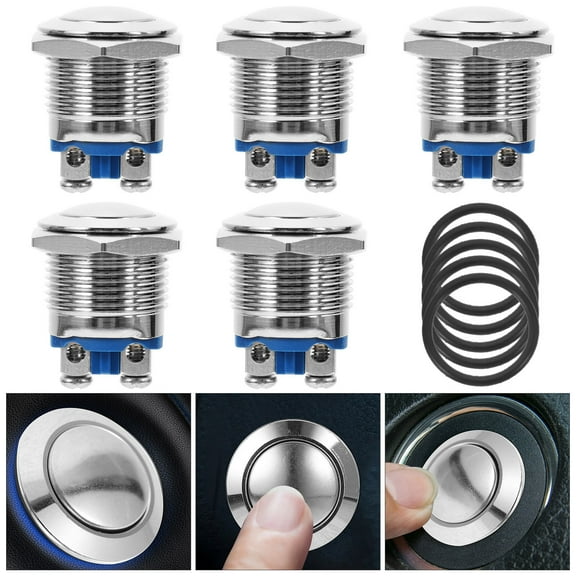 CRILSTYLEO 5Pcs Push Button Start Kit for Indoor Wet Environments in Silver Stainless Steel