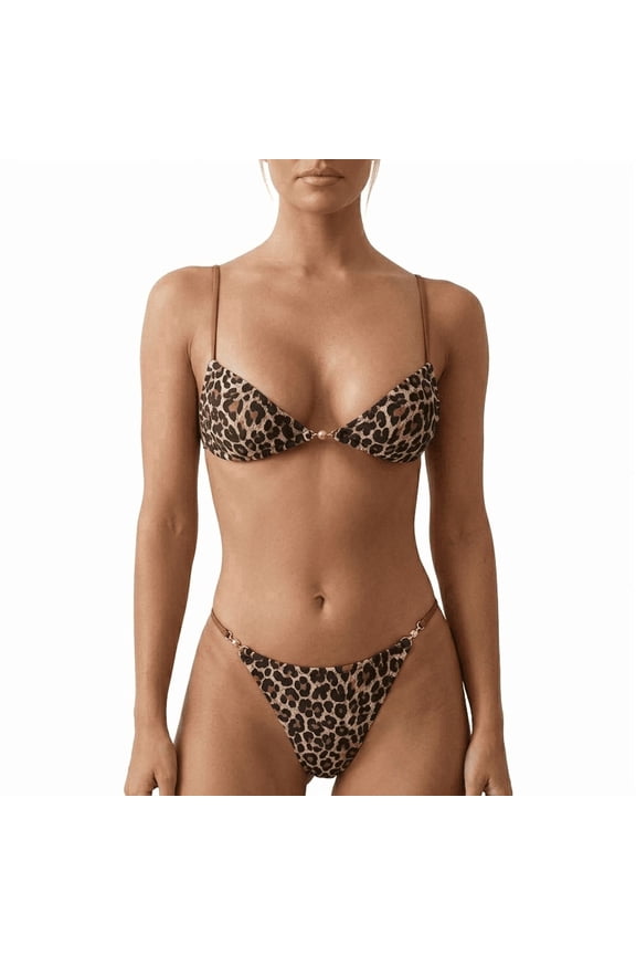 Women's Leopard Print Bikini Set with Adjustable Straps (S-XL)