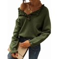 thumbnail image 3 of Pulls pour Femmes Automne Hiver Vêtements Manches Longues Boutonné Volant Col Rond Décontracté Tricoté Chandail Tops Vert Olive S, 3 of 8