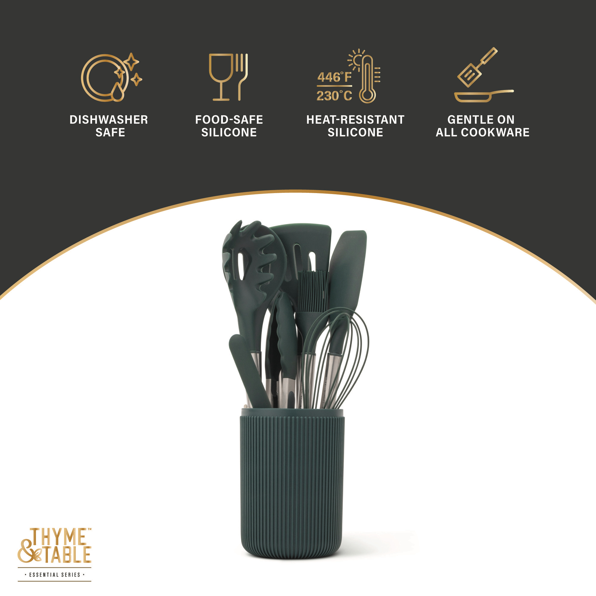 Thyme & Table Essential 10-Piece Silicone Utensil Set, Green photo 5