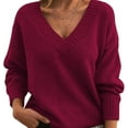 thumbnail image 1 of Chandail Femme Ample et à la Mode Col en V Chandail Décontracté Polyvalent Tricoté Aguichant, 1 of 1