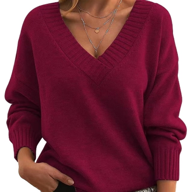 Chandail Femme Ample et à la Mode Col en V Chandail Décontracté Polyvalent Tricoté Aguichant