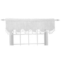 Serafina Home Decorative Sheer Top Valance: Embroidered Floral Design with Scallop Border Bead and Tassel Trim (White with Ivory Beads)