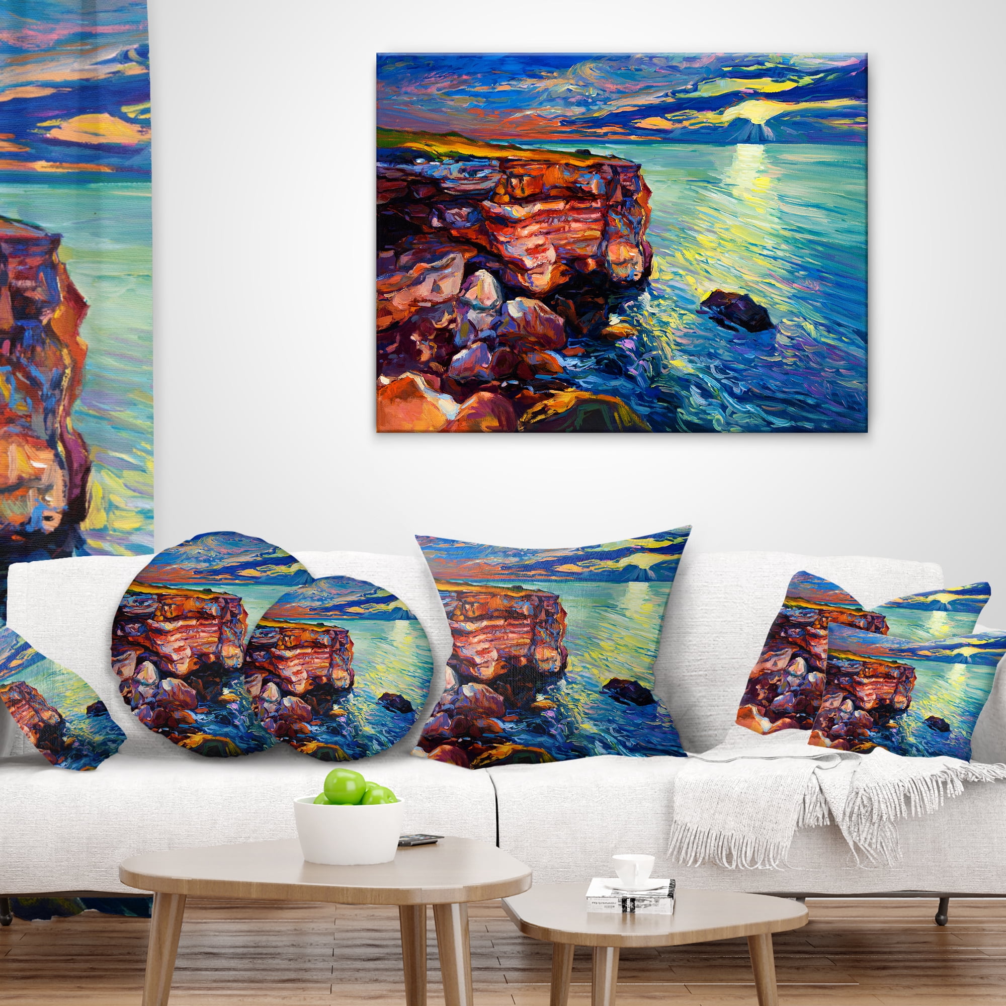 Designart Beautiful Ocean and Cliffs - Seascape Throw Pillow - 16x16