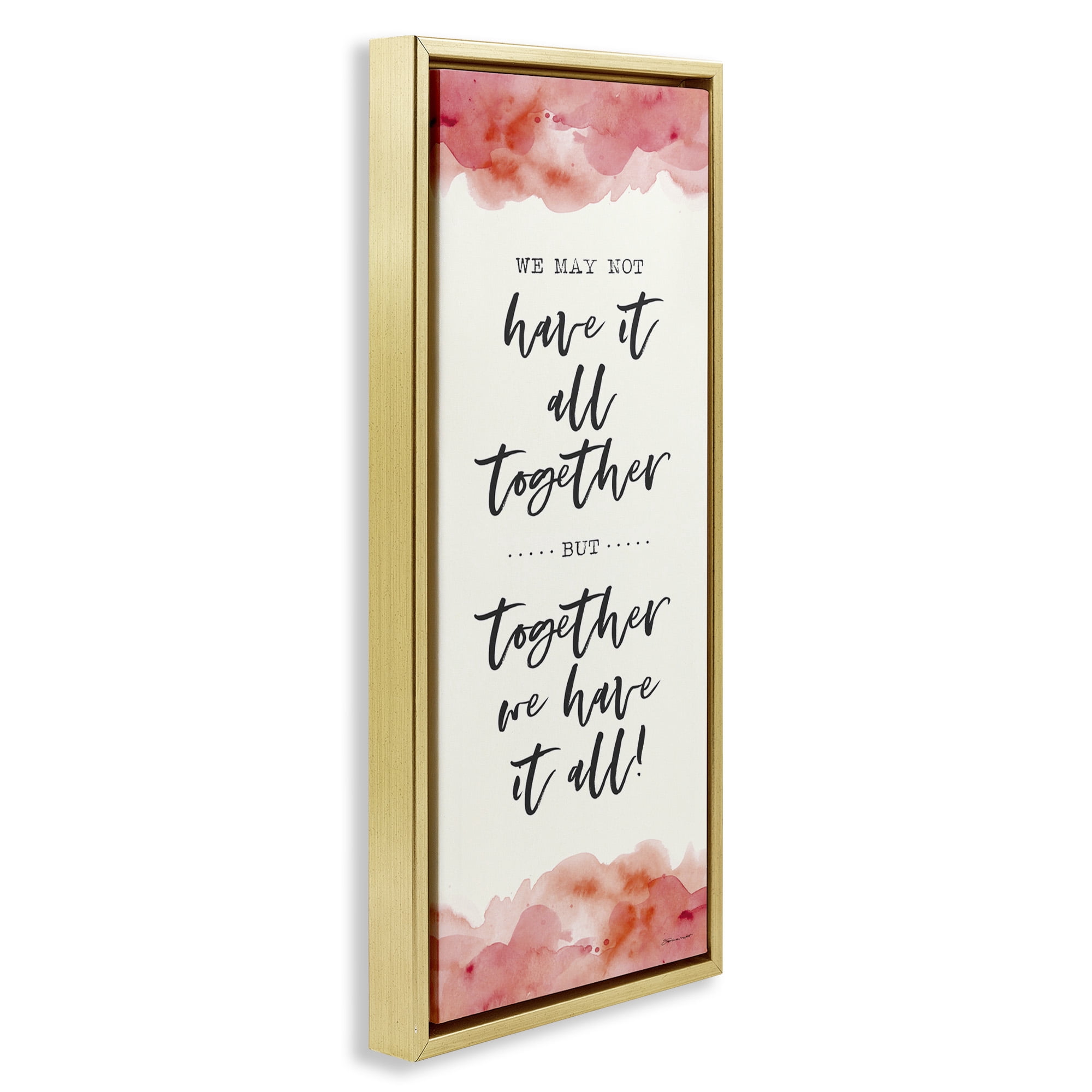 Stupell Industries Romantic Phrase with Blush Watercolor Inspirational Painting Gold Floater Framed Canvas Art Print Wall Art, 15 x 31